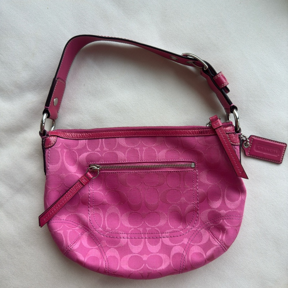 Coach pink monogram canvas small top handle